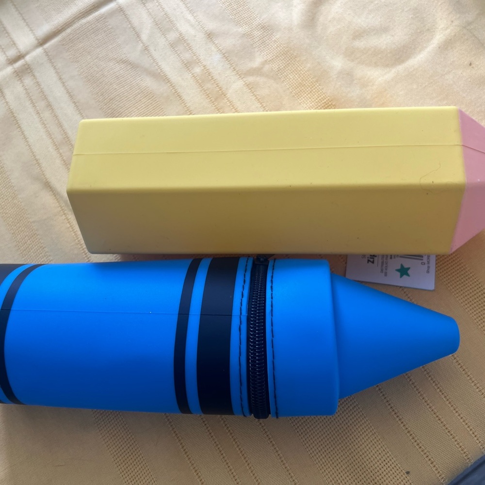 Novelty Crayon Pencil Shaped Cosmetic or school  supplies Bags - Blue & Yellow